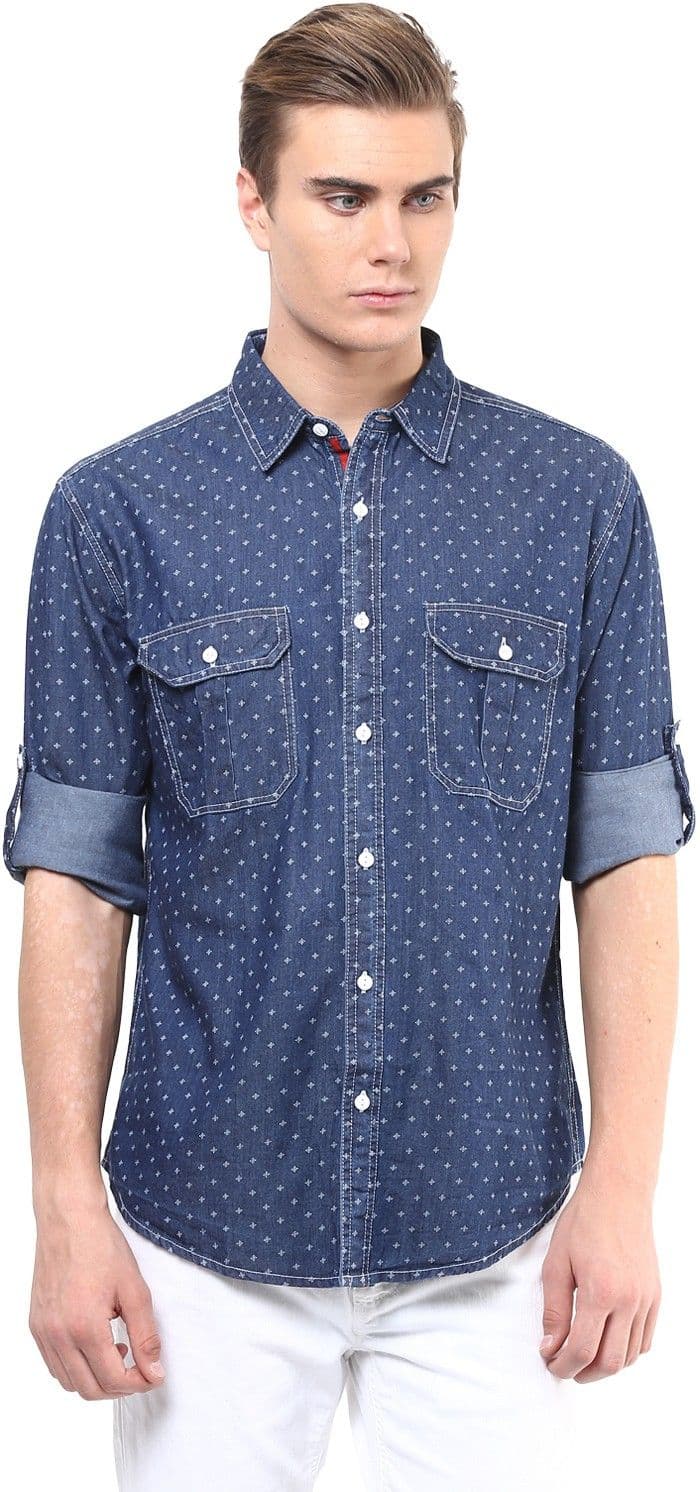 Silver Streak Men's Printed Casual Denim Shirt