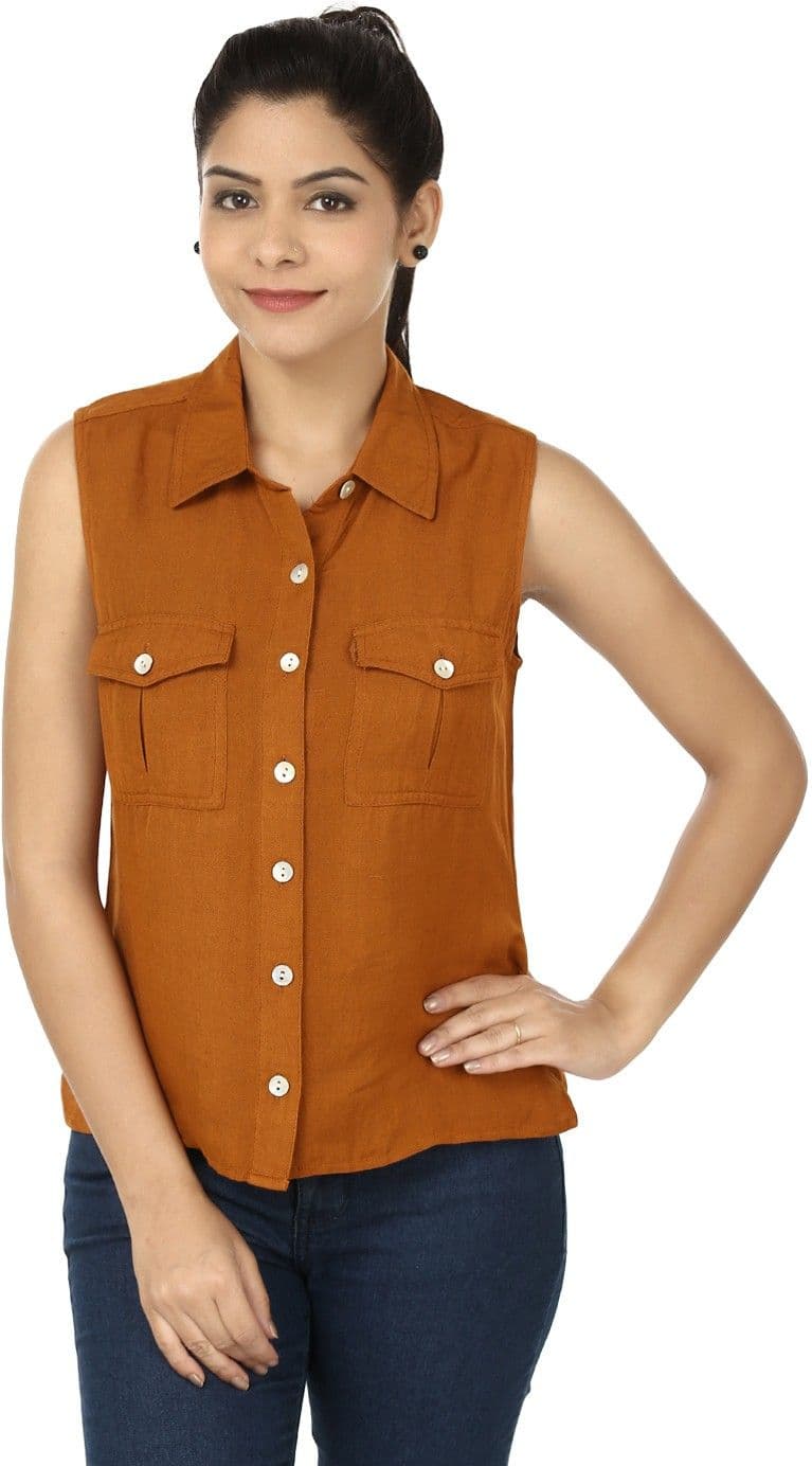 Eves Pret A Porter Women's Solid Casual Linen Shirt