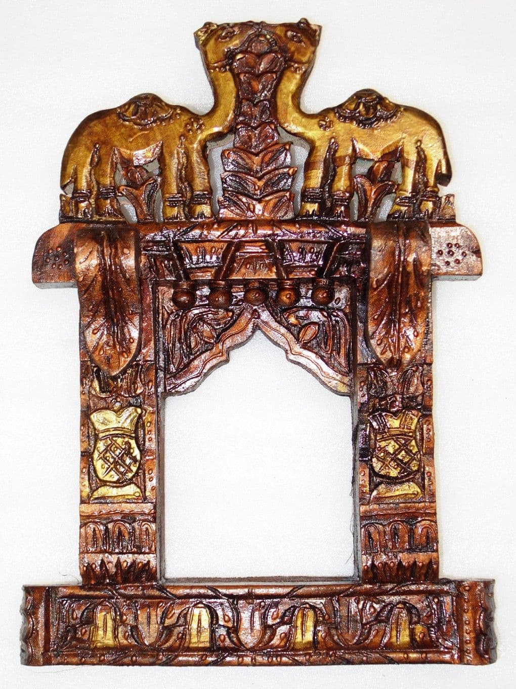 Lal Haveli Rajasthani Handmade Vintage Wooden Camel Design Jharoka Photo Frame Showpiece - 43.18 cm