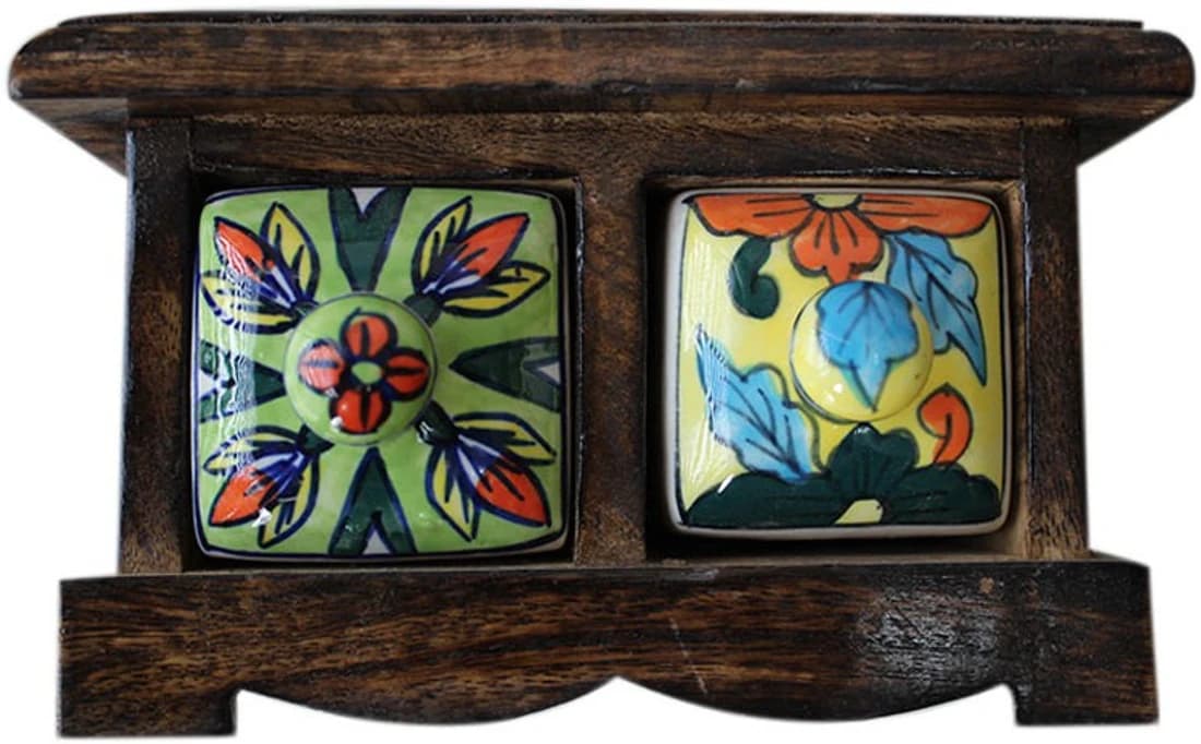 IndianShelf 2 Drawer Spice Box Showpiece - 11.17 cm