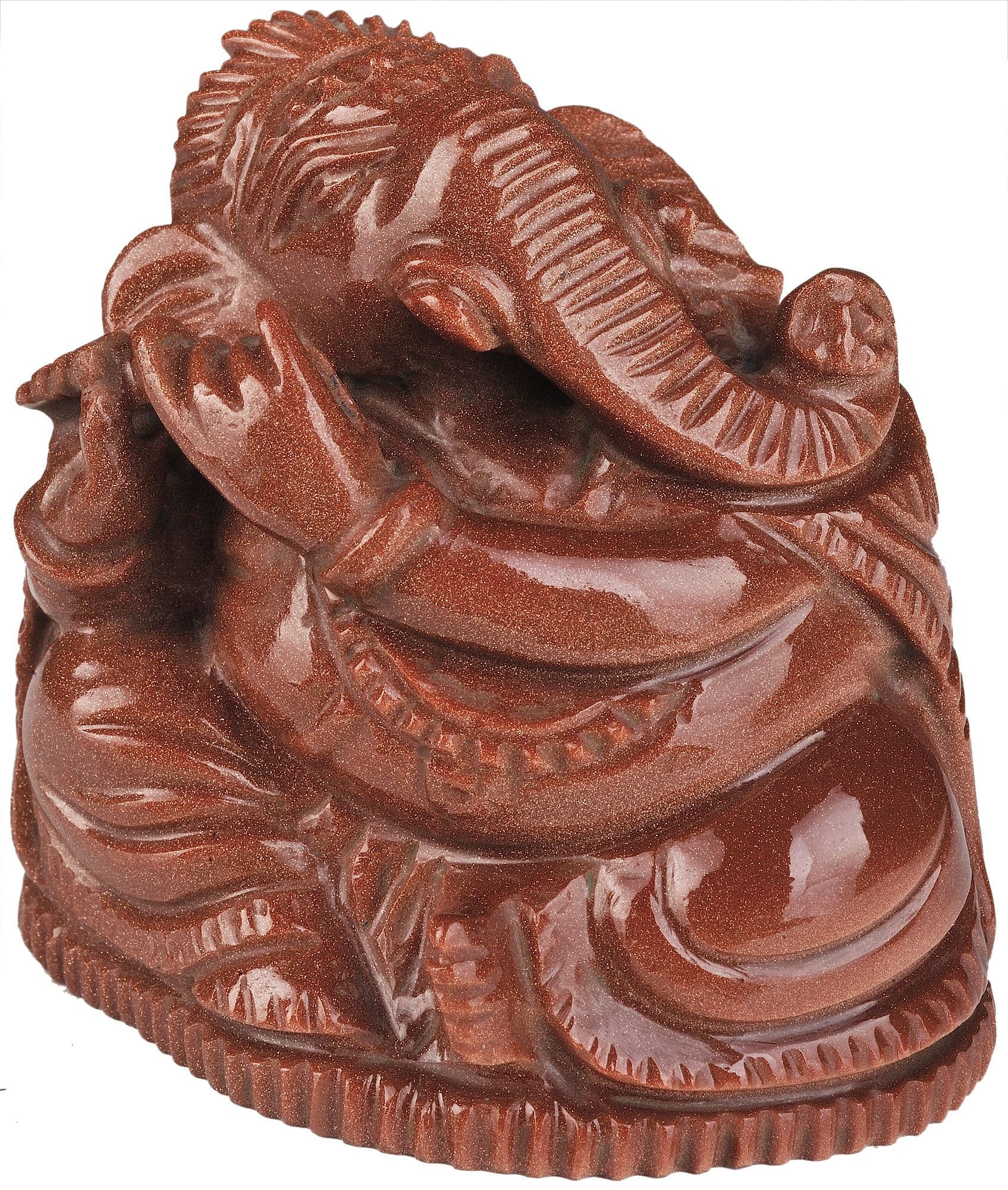 Exotic India Lord Ganesha Playing Flute (Carved in Sunstone) Showpiece - 6.8580000000000005 cm