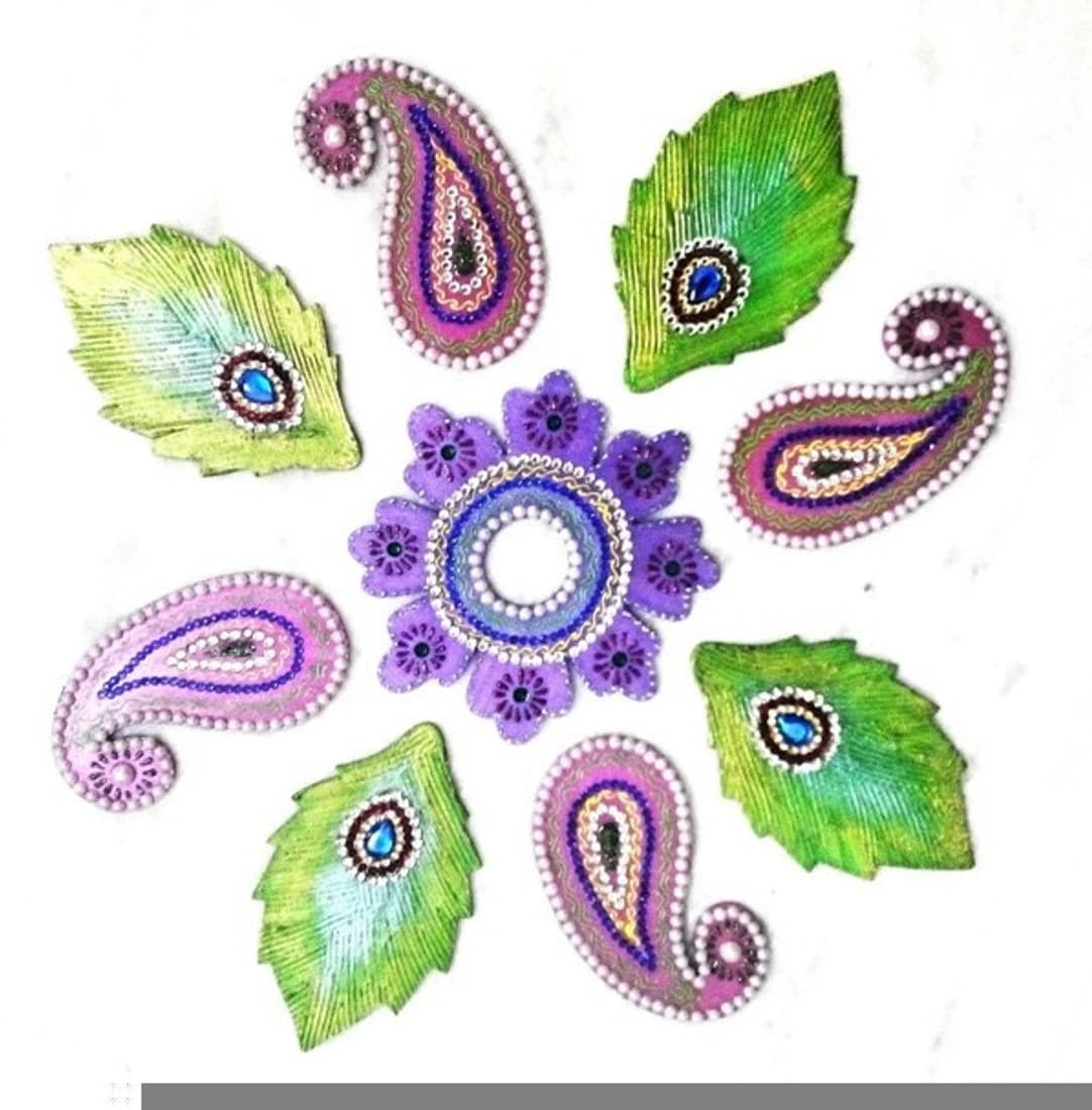 Seema'S Craft Creation Wall/Floor Rangoli (Pink Keri & Morpankh) Showpiece - 45 cm