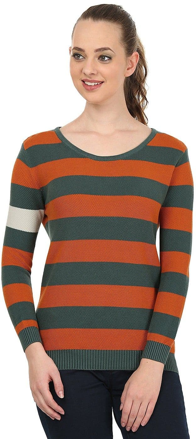 United Colors of Benetton Striped Round Neck Casual Women's Sweater