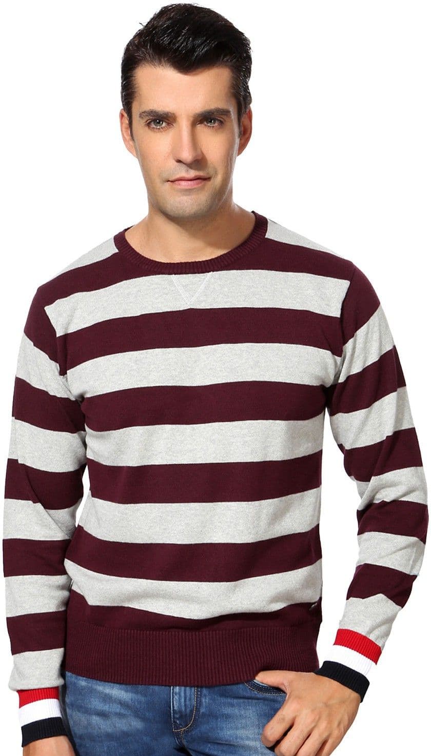 Peter England Striped Round Neck Casual Men's Sweater