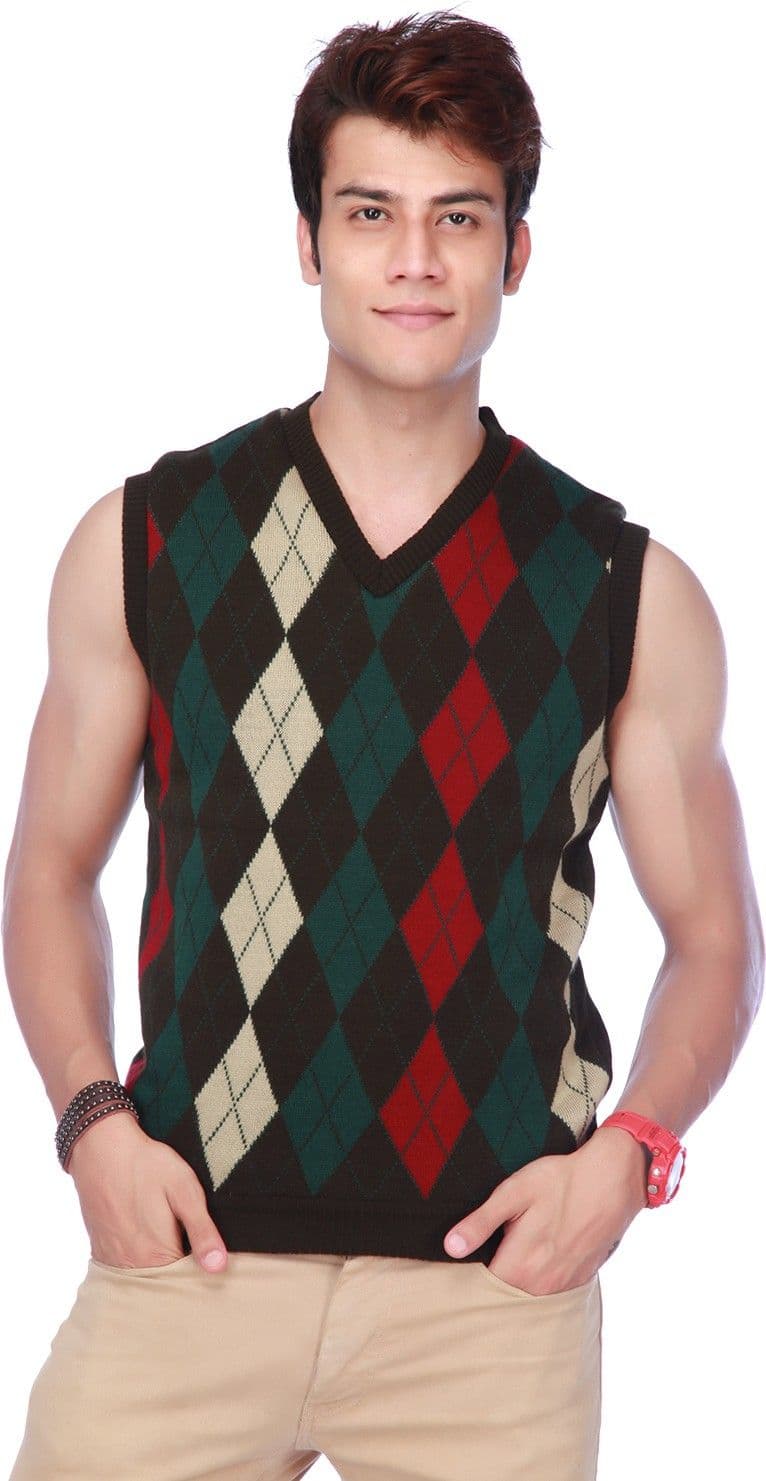 Life by Shoppers Stop Geometric Print V-neck Casual Men's Reversible Sweater
