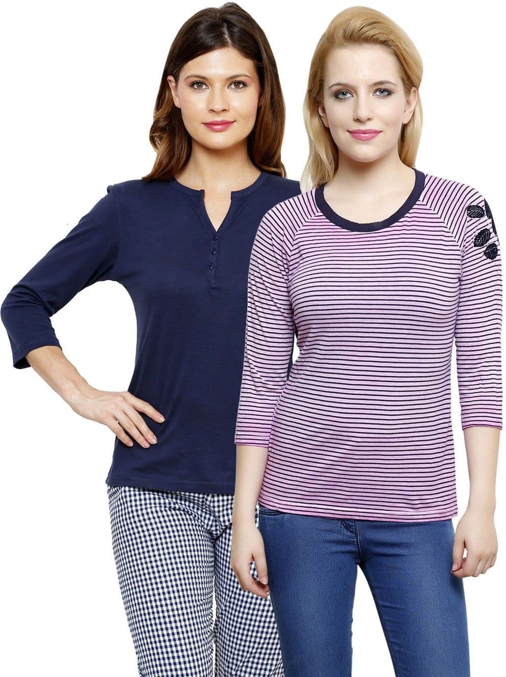 Limeberry Striped, Solid Women's Round Neck, V-neck T-Shirt