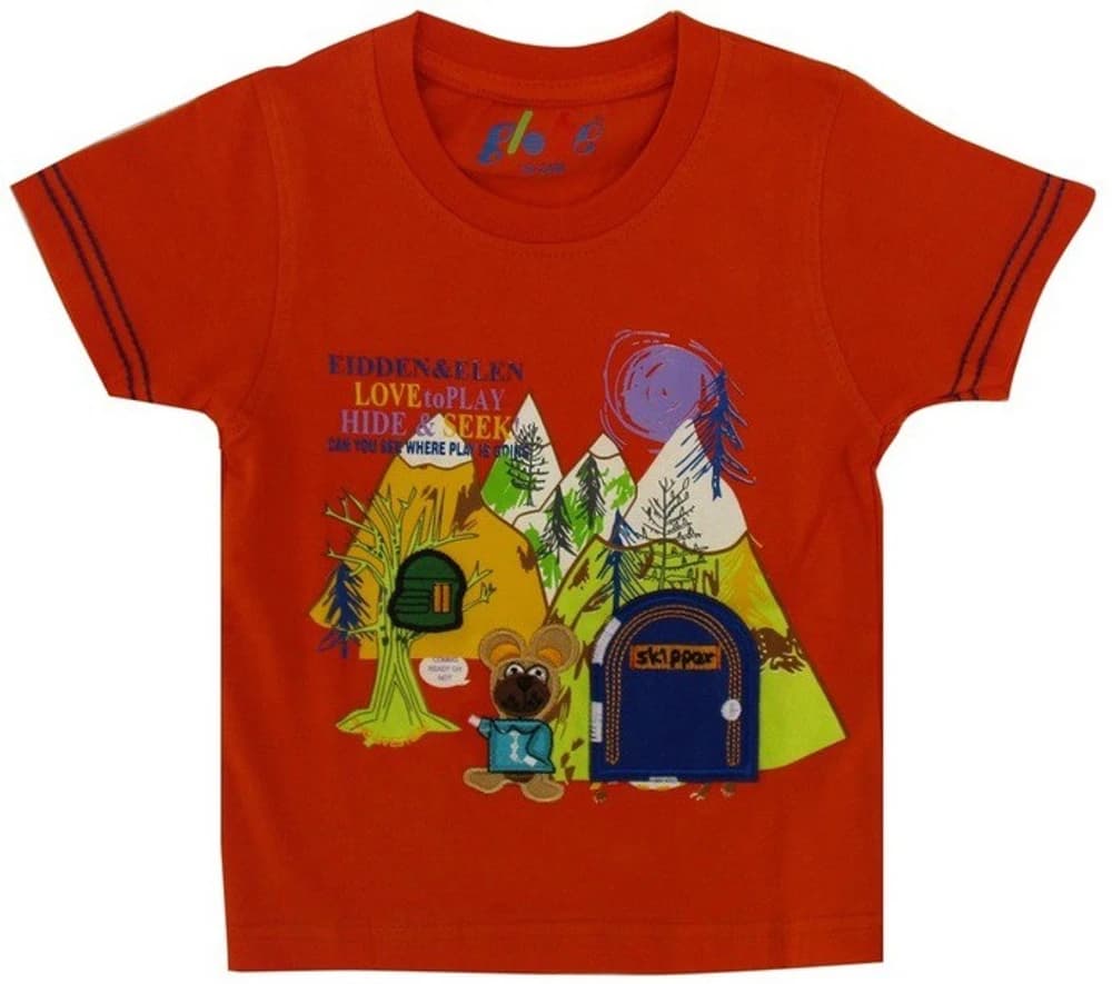 Globe Graphic Print Baby Boy's Round Neck Orange T-Shirt