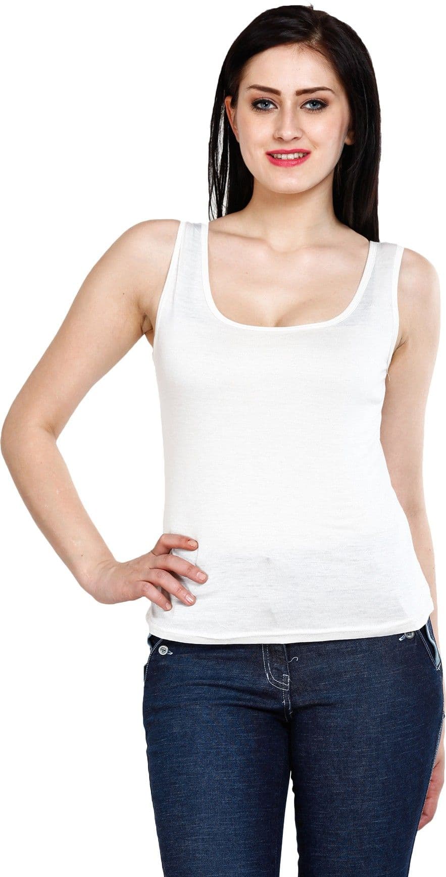 Mustard Solid Women's Scoop Neck White T-Shirt