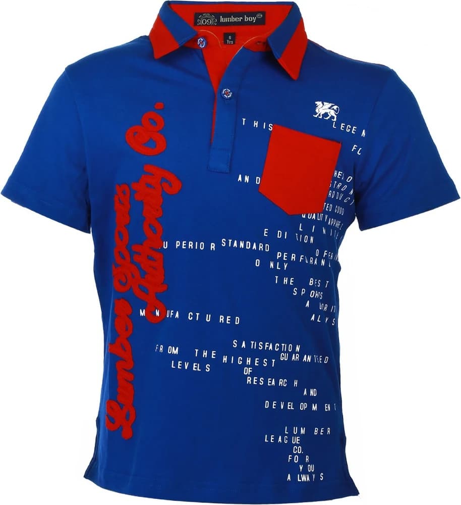 LUMBER BOY Self Design Boy's Polo Neck Blue, Red T-Shirt