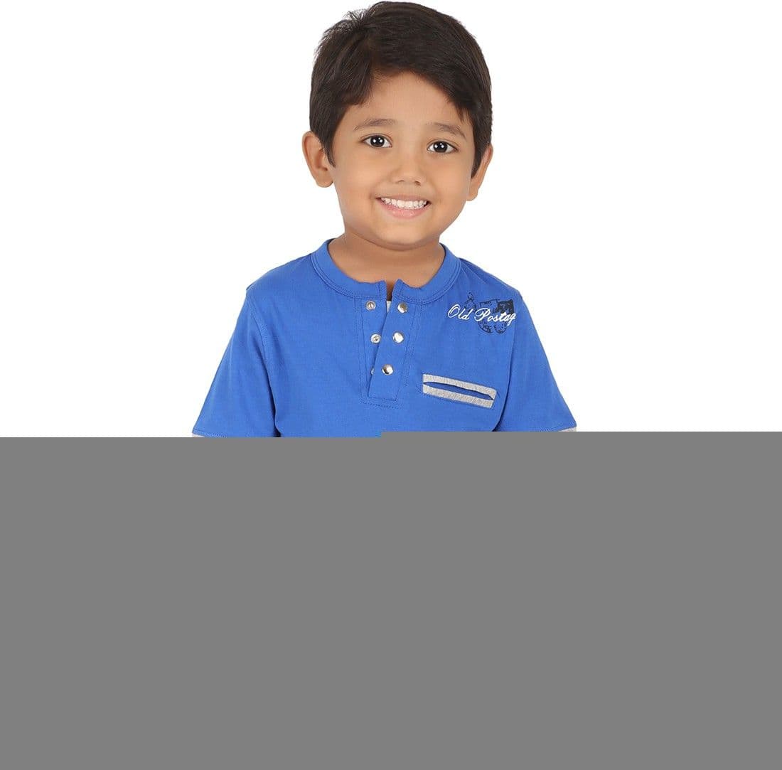 LAST BENCH Printed Boy's Round Neck Blue T-Shirt
