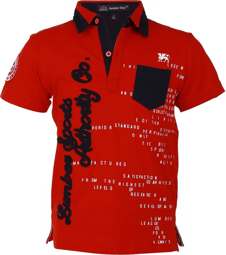 LUMBER BOY Self Design Boy's Polo Neck Red, Black T-Shirt