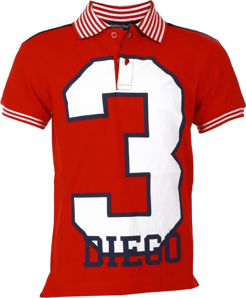 LUMBER BOY Self Design Boy's Polo Neck Red, White, Black T-Shirt