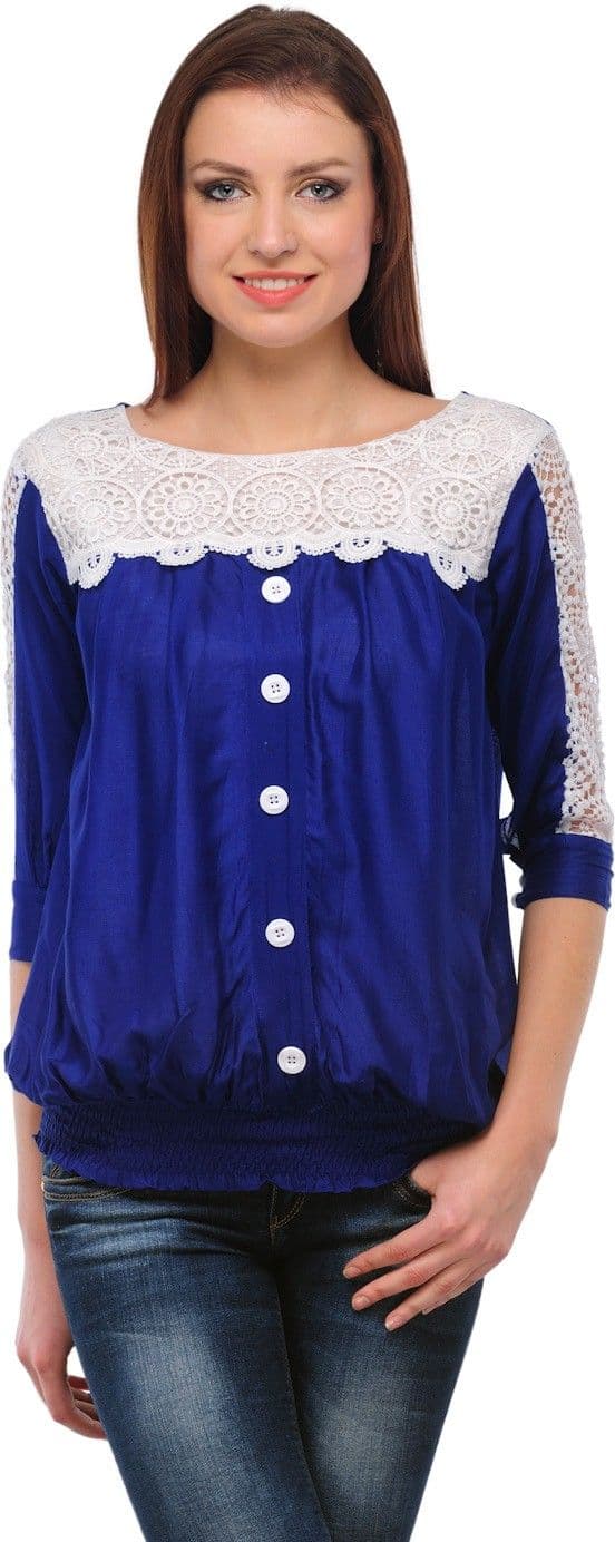Klick Casual 3/4 Sleeve Solid, Self Design Women's Top