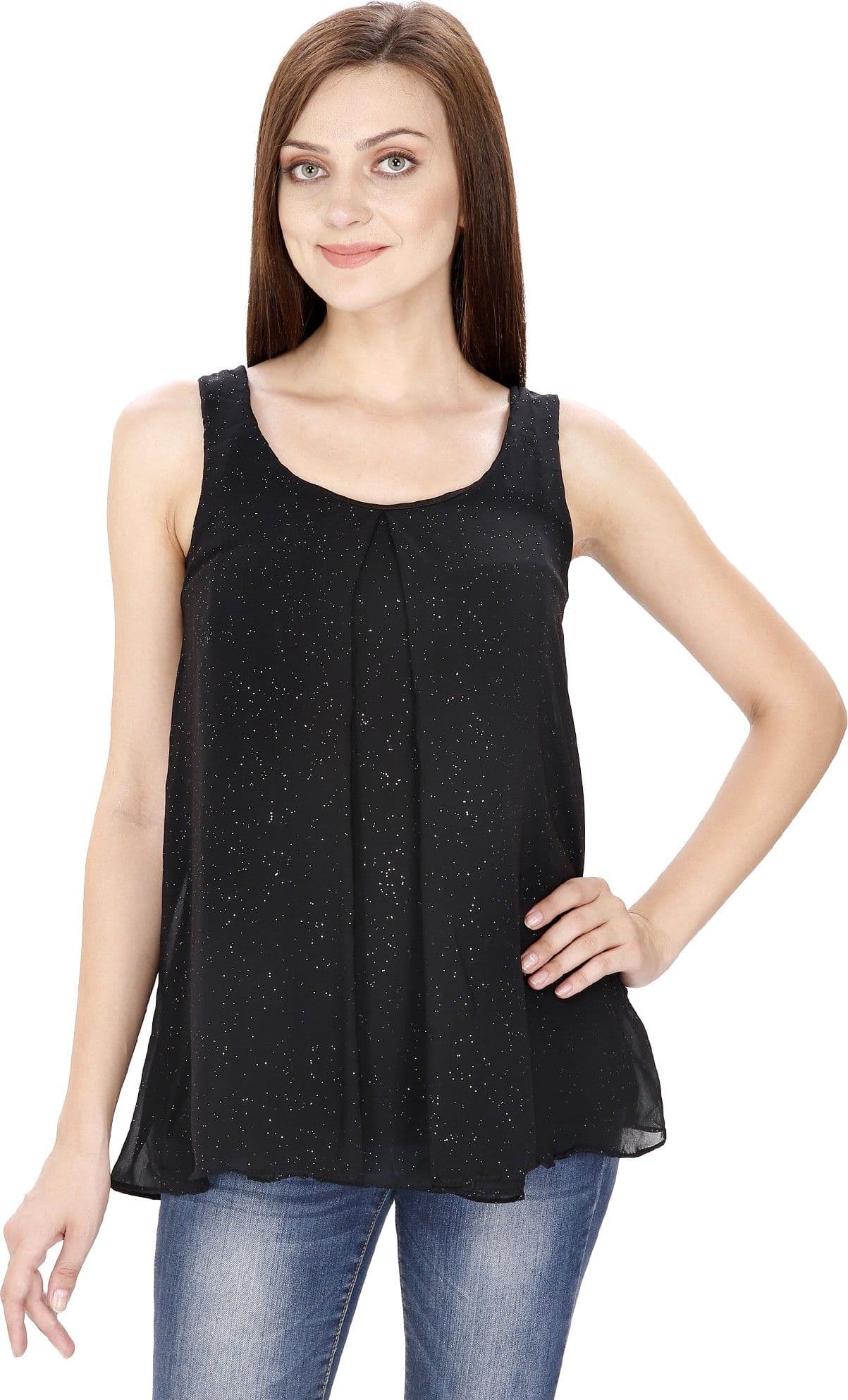 SVT ADA COLLECTIONS Casual Sleeveless Solid Women's Black Top