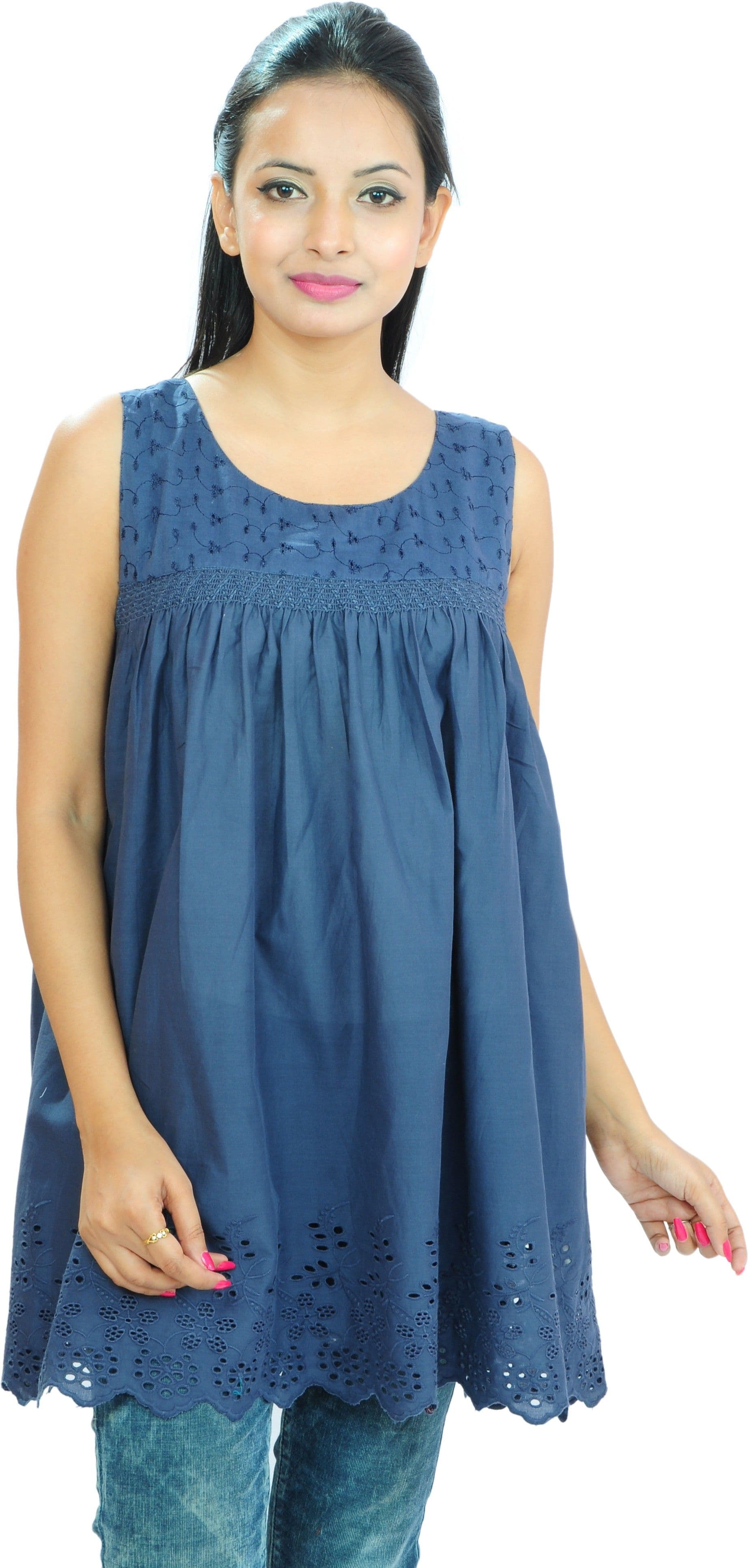 Goodwill Impex Casual Sleeveless Self Design Women's Top