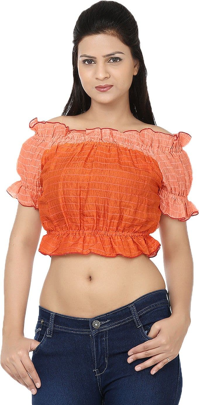 Reevolution Casual Short Sleeve Striped Women's Orange Top
