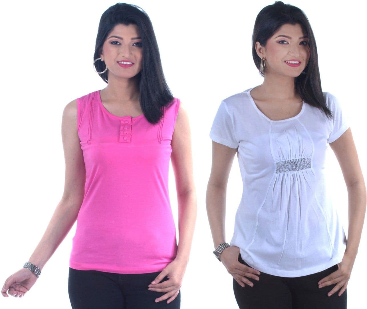 TSG Breeze Casual Sleeveless, Short Sleeve Solid, Embellished Women's Top